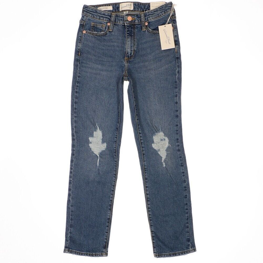 Universal Thread Jeans Womens Size 2/26 Blue Slim Straight Distressed 26 x 27